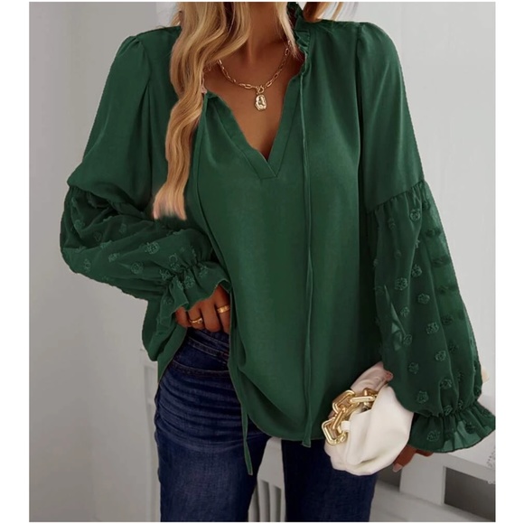 Boho Swiss Dot Sheer Sleeve Ruffle Blouse - Picture 12 of 14